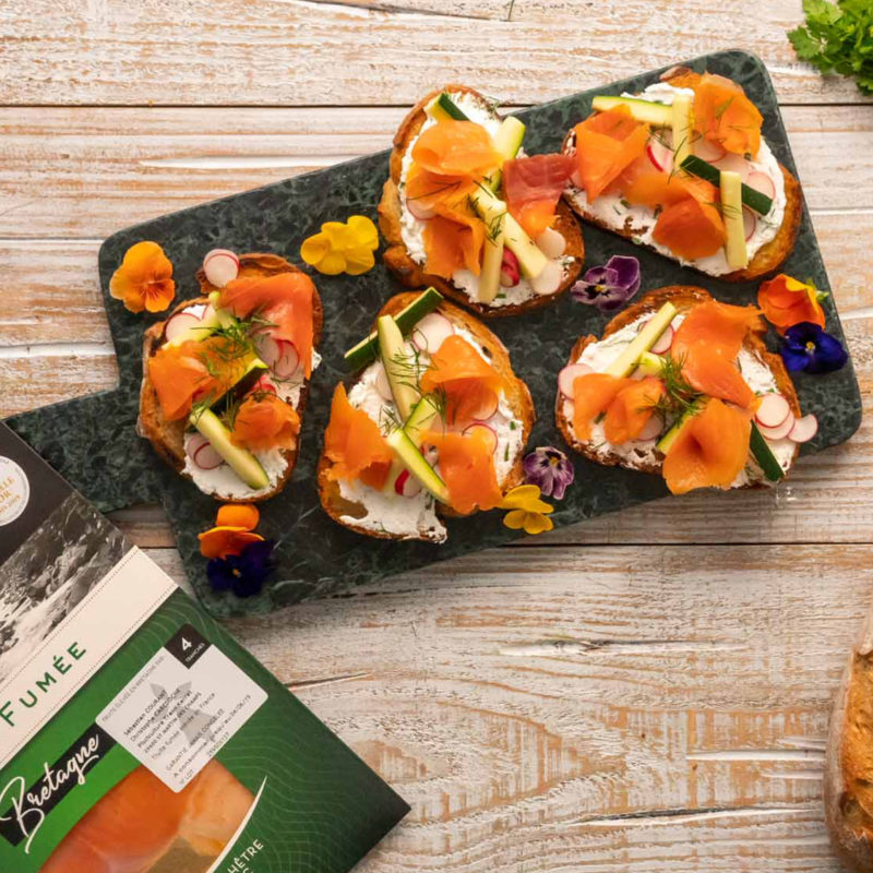 Guyader - Recette bruschetta truite fumée et chèvre frais