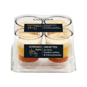 Verrines Crevette au curry, carottes confites & crème pimentée 4x40 g