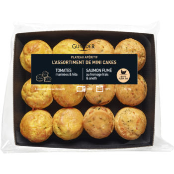 Assortiment 6 mini-cakes Tomates marinées et 6 mini-cakes Saumon fumé fromage frais aneth