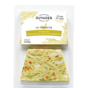 Tranches de poulet fèves, zestes de citron confit & gingembre